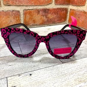 Betsey Johnson Black Pink Leopard Cat-Eye Sunglasses